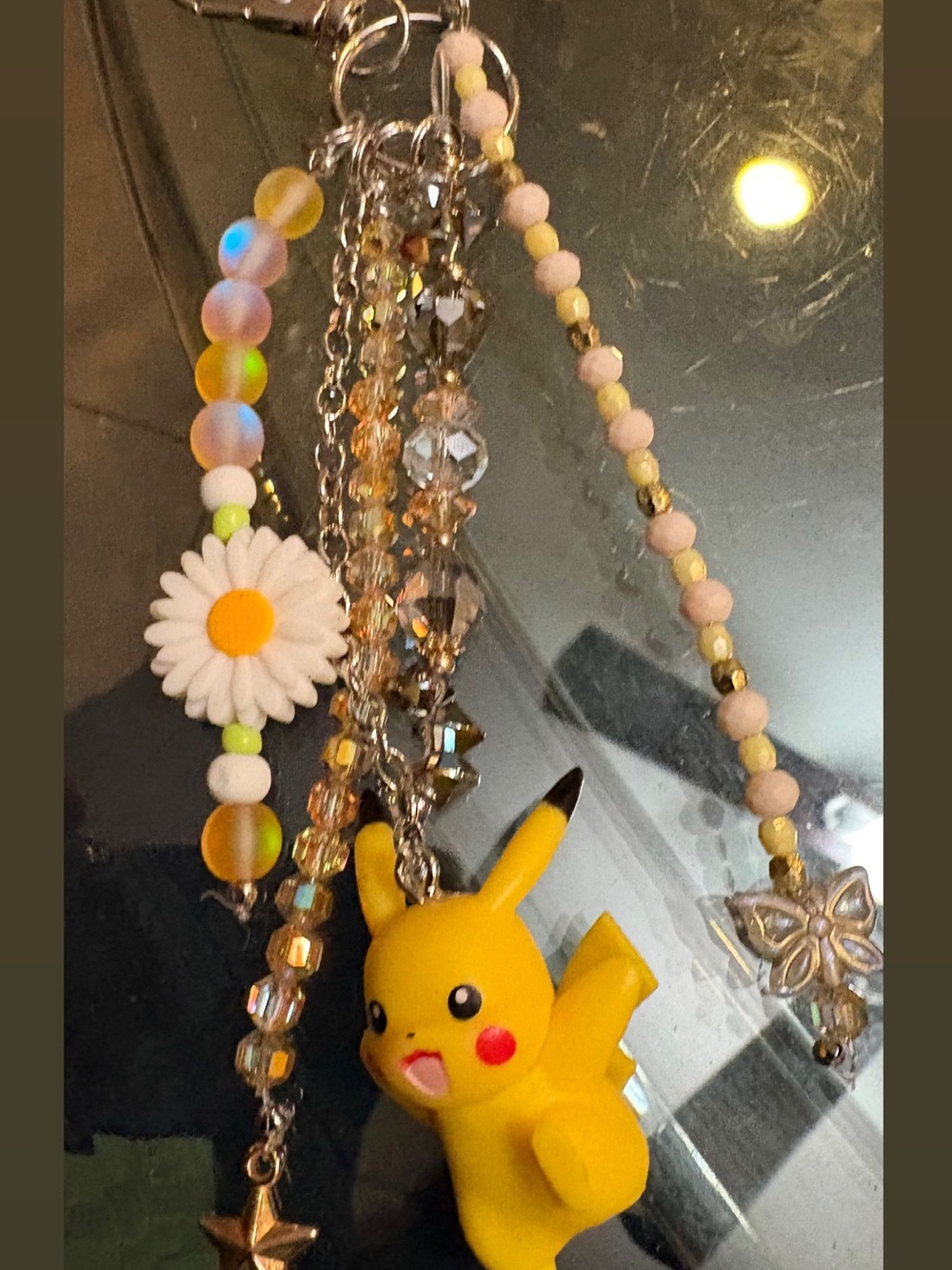Yellow Pikachu Beaded Kids Keychain Charm